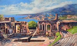 Gemälde, Taormina Sicily panorama - Italy painting, Ernesto De Michele