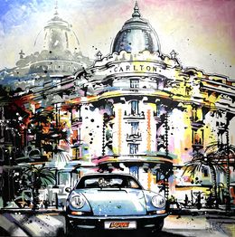 Gemälde, Two lovers in a Porsche 911, in front of the Carton hotel in Cannes, Patrick Cornée