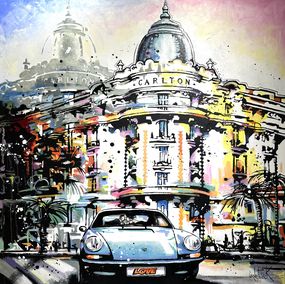 Peinture, Two lovers in a Porsche 911, in front of the Carton hotel in Cannes, Patrick Cornée