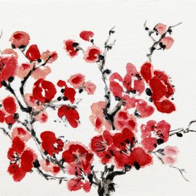 Peinture, Fleurs de prunier #1 - Inspiration de la calligraphie chinoise, Sophie Deliss