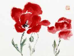 Pintura, Coquelicots #1 - Inspiration de la calligraphie chinoise, Sophie Deliss