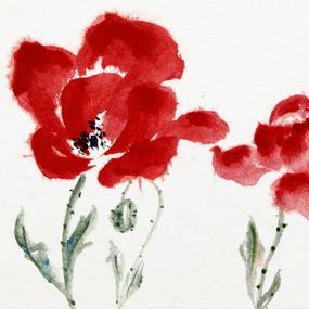 Peinture, Coquelicots #1 - Inspiration de la calligraphie chinoise, Sophie Deliss