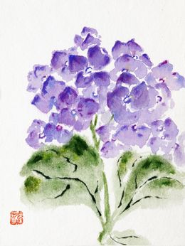 Peinture, Hortensias #3 - Inspiration de la calligraphie chinoise, Sophie Deliss