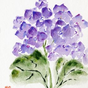 Painting, Hortensias #3 - Inspiration de la calligraphie chinoise, Sophie Deliss