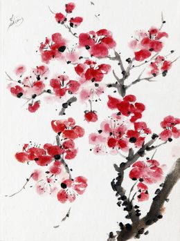 Gemälde, Fleurs de prunier #2 - Inspiration de la calligraphie chinoise, Sophie Deliss