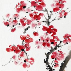 Peinture, Fleurs de prunier #2 - Inspiration de la calligraphie chinoise, Sophie Deliss