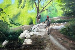 Painting, Bikers in The Forest, Yaniv Dror Fogel