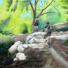 Painting, Bikers in The Forest, Yaniv Dror Fogel