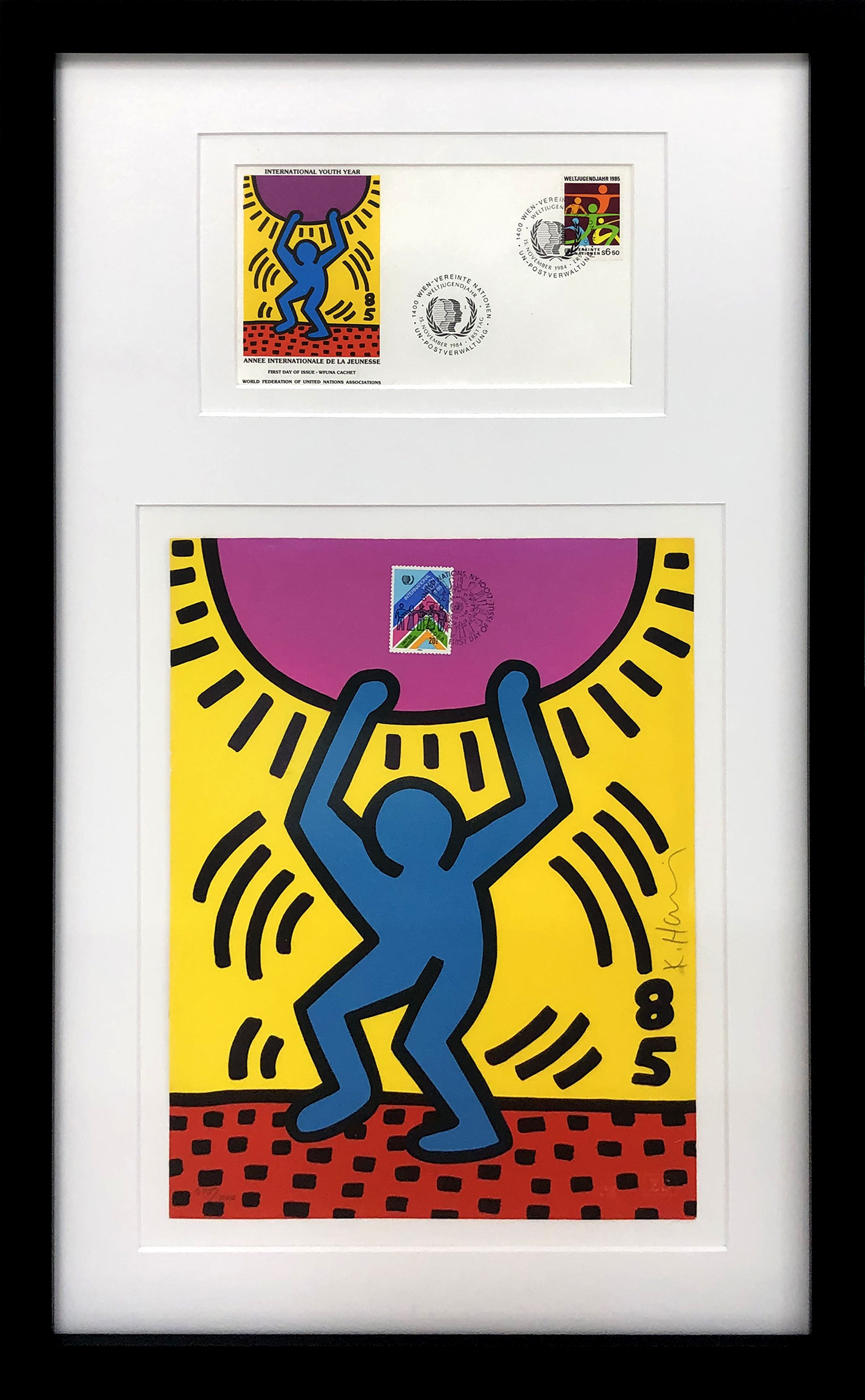 Keith Haring, International Youth Year (custom framed collage) Keith Haring, International Youth Year (custom framed collage)