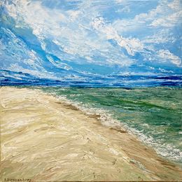 Gemälde, Footprints in the sand. Original painting, Lusie Schellenberg