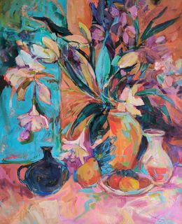 Painting, Still Life with Flowers and Fruits, Julia Ruf