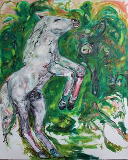 Painting, Stand up horse I. (white/green) in Nature, Funda Studio