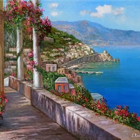 Painting, The way to Amalfi -  Italian coast painting, Eva Romano