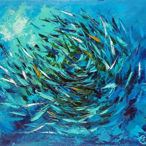 Pintura, Sardines Painting BaitBall Underwater Original Art, Olga Nikitina