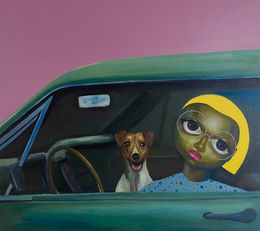 Gemälde, Aduke and Her Pet - 21st Century, Contemporary, Figurative Painting, Women, Car, Mayowa Esan