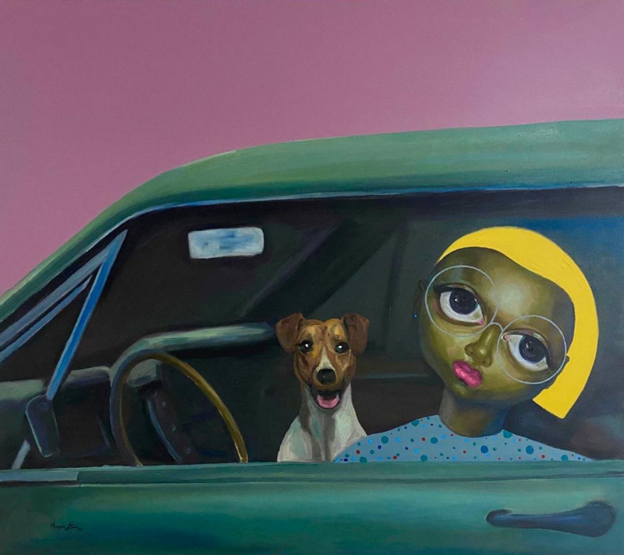Mayowa Esan, Aduke and Her Pet - 21st Century, Contemporary, Figurative Painting, Women, Car Mayowa Esan, Aduke and Her Pet - 21st Century, Contemporary, Figurative Painting, Women, Car