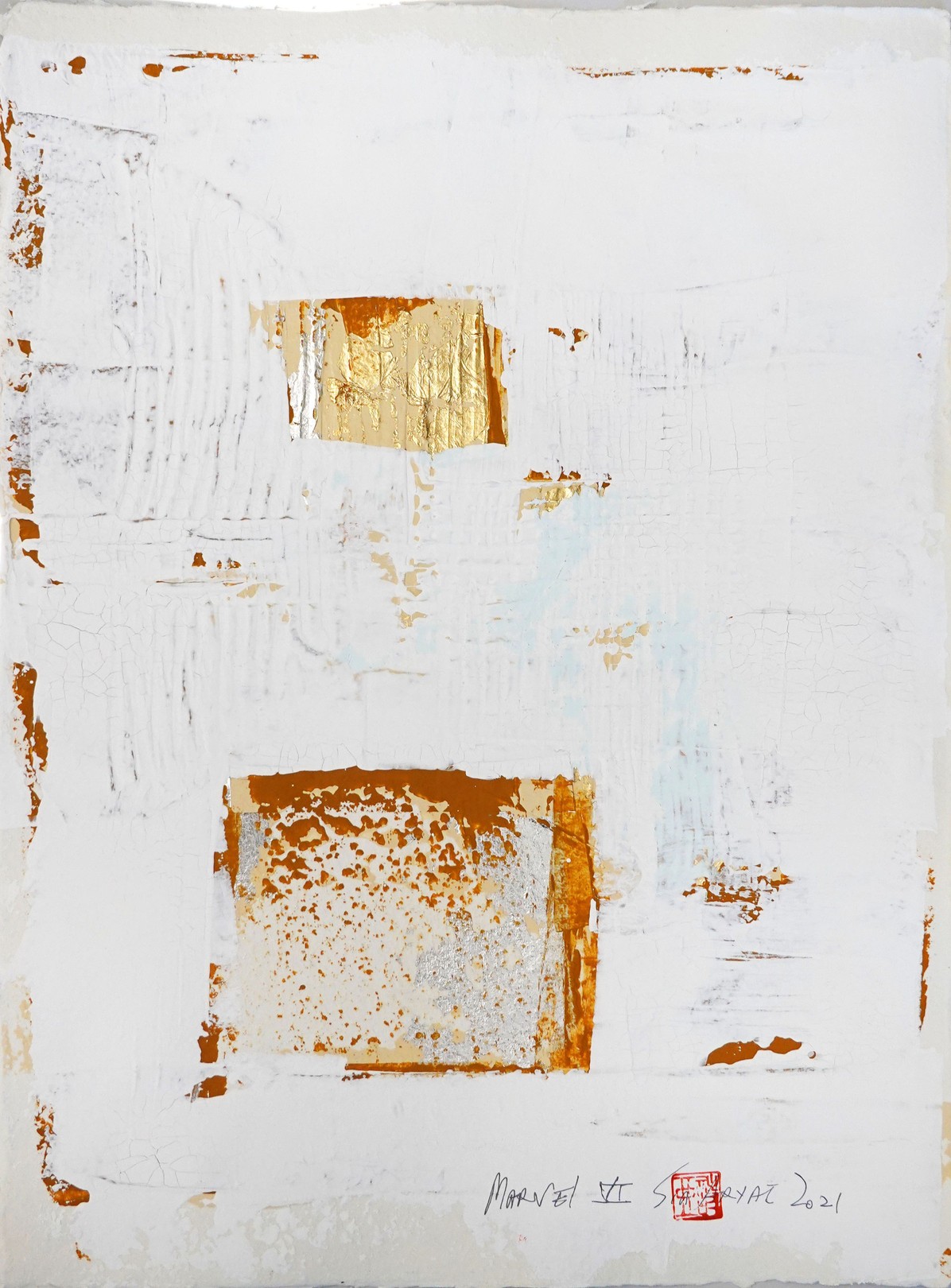 Sia Aryai, Marvel. VI gold leaf abstract framed painting, Painting, Acrylic on Paper Sia Aryai, Marvel. VI gold leaf abstract framed painting, Painting, Acrylic on Paper