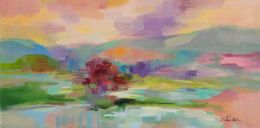 Gemälde, Sunset Lake Hues, Silvia Vassileva