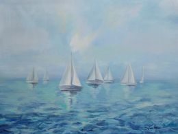 Gemälde, Boats in Haze, Silvia Vassileva