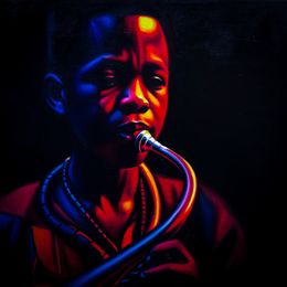 Painting, Sounds of Peace - 21st Century, Contemporary, Figurative Portrait, Oil, Music, Awosola Michael Angello