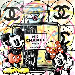 Painting, Mickey offre à Minnie le parfum Chanel n°5, Patrick Cornée