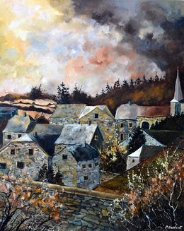 Gemälde, My village in autumn, Pol Ledent