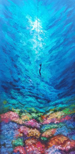 Painting, Free Diving in Deep Ocean, Olga Nikitina