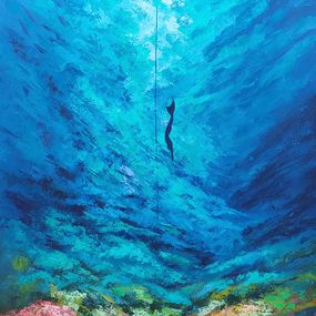 Painting, Free Diving in Deep Ocean, Olga Nikitina