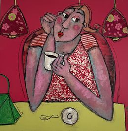 Peinture, Le moment du petit café, Patricia Simsa