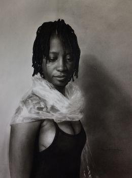 Fine Art Drawings, Allow Me - 21st Century, Contemporary, Figurative Portrait, Black and White, Love, Sayeed Momoh