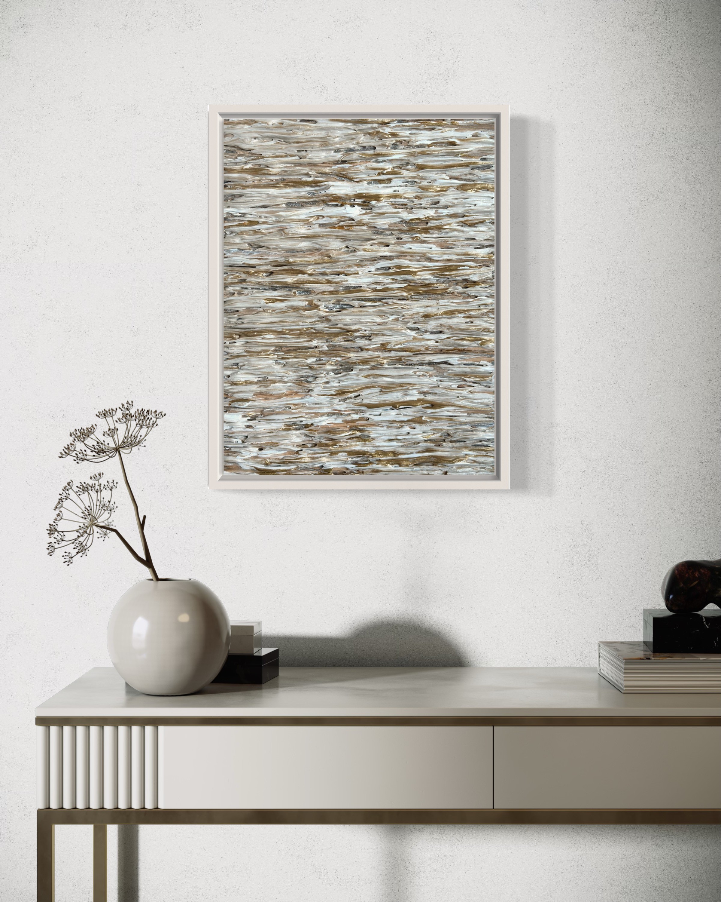 Daniela Pasqualini, Visual Dance - White and Gold - Framed Daniela Pasqualini, Visual Dance - White and Gold - Framed