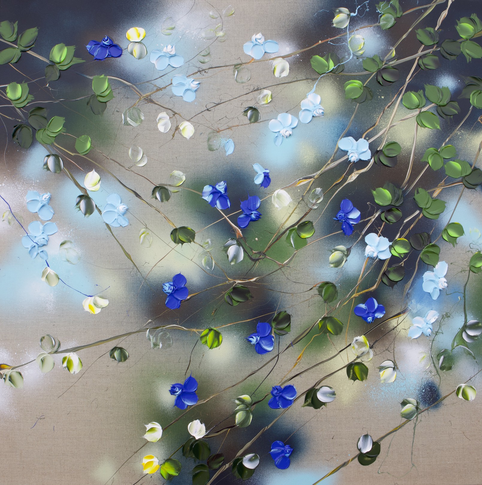 Anastassia Skopp, Ikebana I - blue impressionistic roses on linen Anastassia Skopp, Ikebana I - blue impressionistic roses on linen
