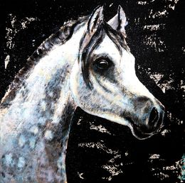 Painting, French School White Horse - Impressionist, Bazévian Delacapucinière