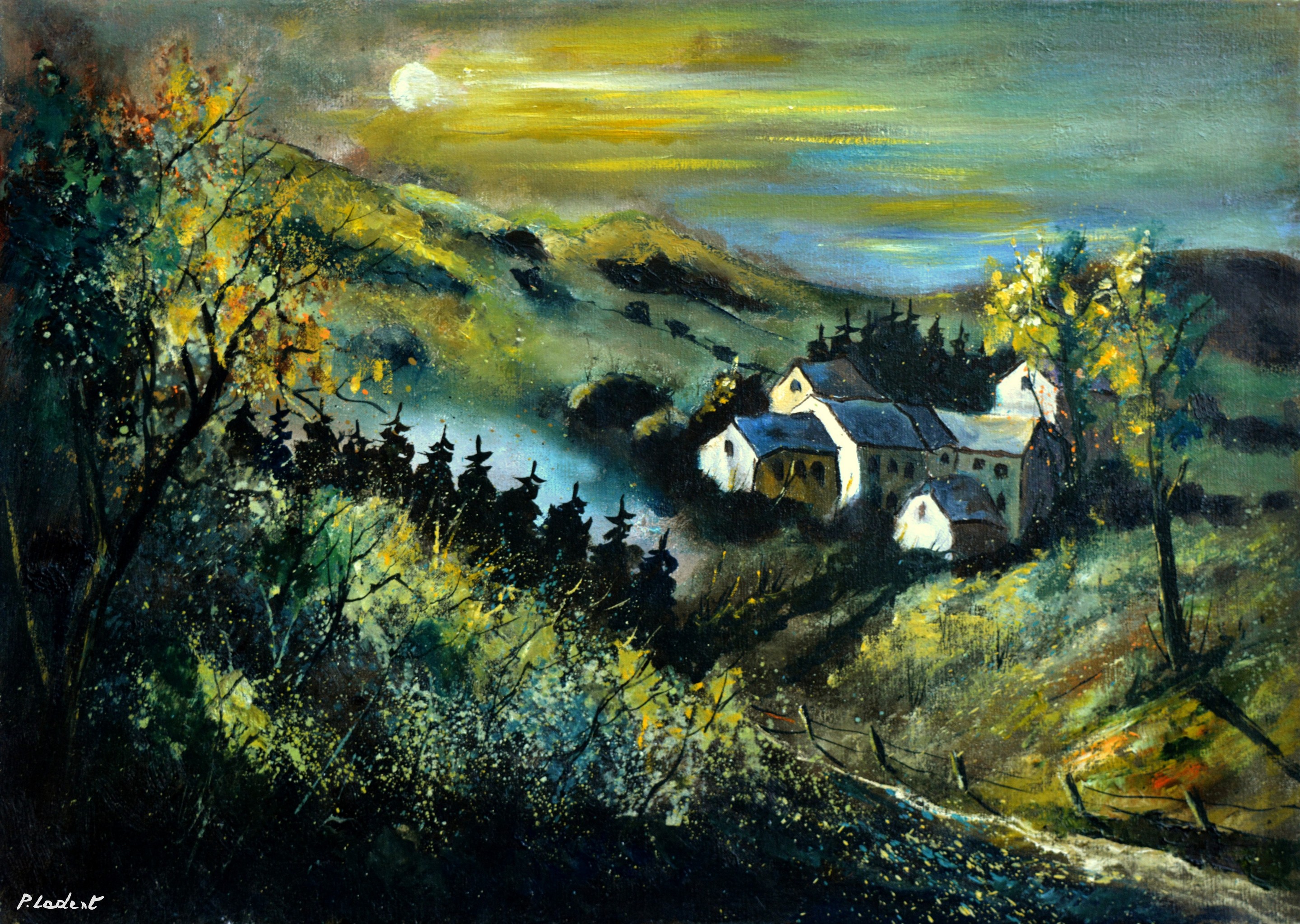 Pol Ledent, Moonlight on a village Pol Ledent, Moonlight on a village
