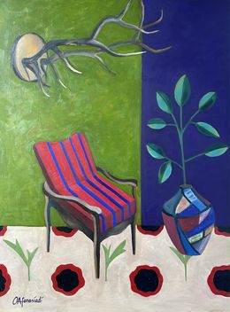 Painting, Interior with red armchair, Olga Afanasiadi