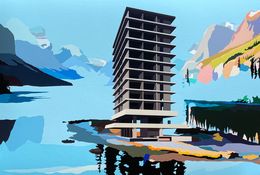 Print, Blue Mountain & Floating Building, Marion Sagon