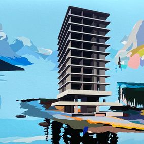 Print, Blue Mountain & Floating Building, Marion Sagon