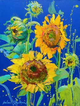 Gemälde, Sunflowers and ultramarine, Helen Shukina