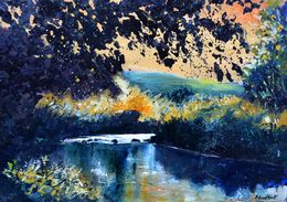 Painting, River at sunset, Pol Ledent