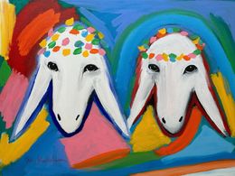 Painting, White Sheep In Color 250, Menashe Kadishman