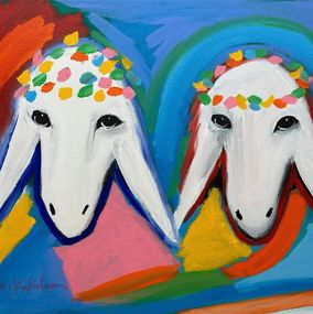 Gemälde, White Sheep In Color 250, Menashe Kadishman