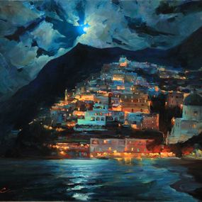 Pintura, Amalfi Coast at Night, Serhii Cherniakovskyi