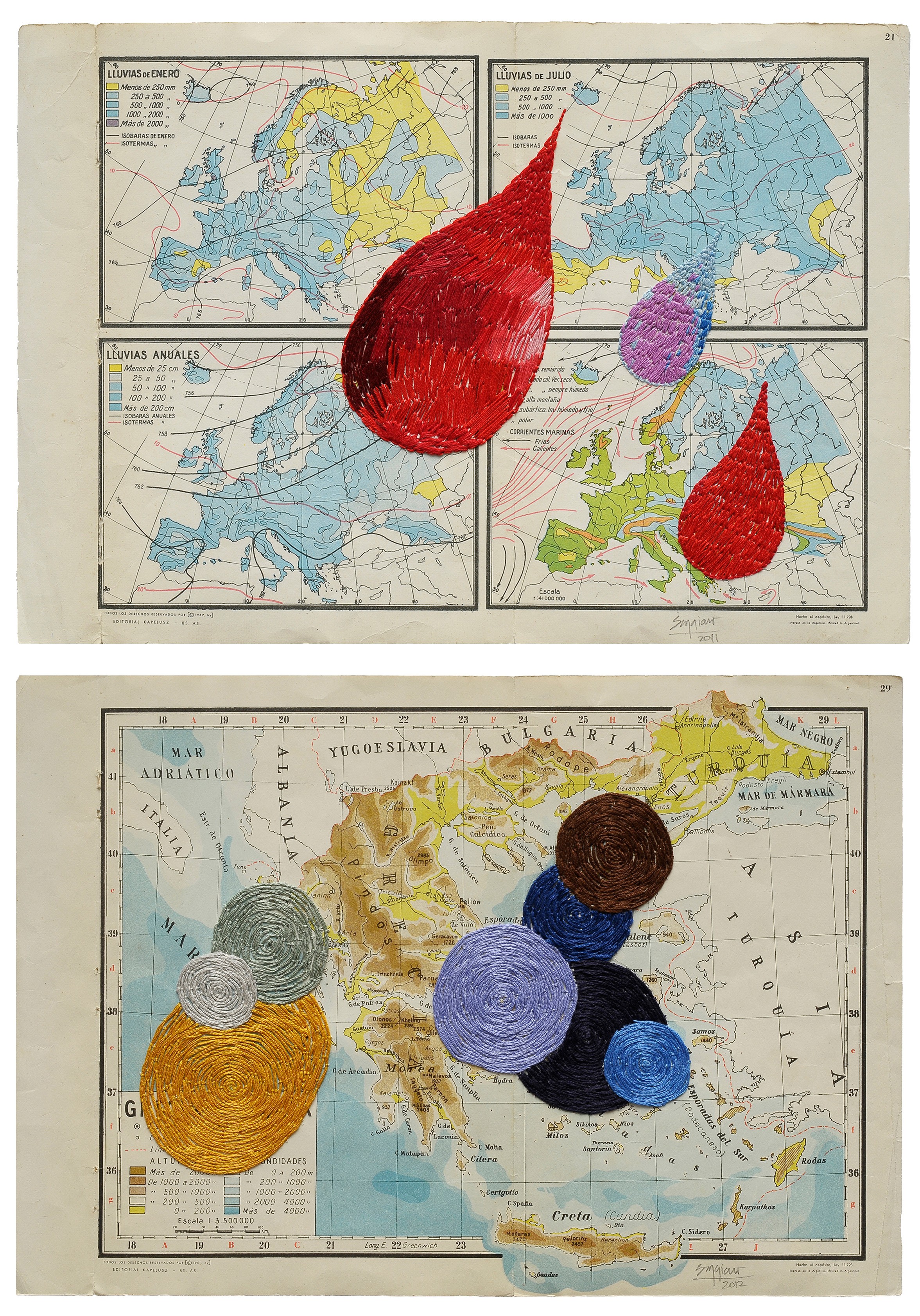 Ana Seggiaro, Untitled Diptych, Hand Embroidery on paper Ana Seggiaro, Untitled Diptych, Hand Embroidery on paper