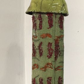 Skulpturen, Sculpture Ethnie - Femme africaine vert jaune amande avec bébé dos, Atelier Piquifou