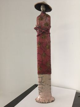 Skulpturen, Sculpture Ethnie - Vietnamienne rose avec bébé dos, Atelier Piquifou