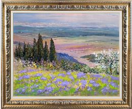 Gemälde, Spring colors landscape n°1 - Tuscany painting & frame, Biagio Chiesi