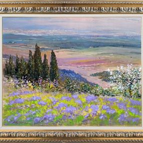 Gemälde, Spring colors landscape n°1 - Tuscany painting & frame, Biagio Chiesi