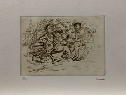 Print, Two Men On Bench, Moshe Chauski