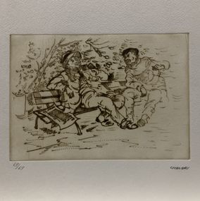 Print, Two Men On Bench, Moshe Chauski