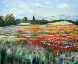 Peinture, Champ de coquelicots, Gyslaine Pachet-Micheneau